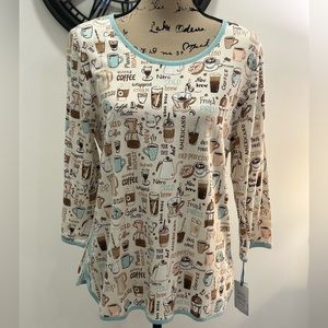 Sleep Sense blue/brown coffee theme sleep:lounge top nwt medium